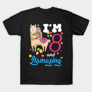 I'm 8 Years Old and Llamazing funny 8th birthday sloth llama T-Shirt